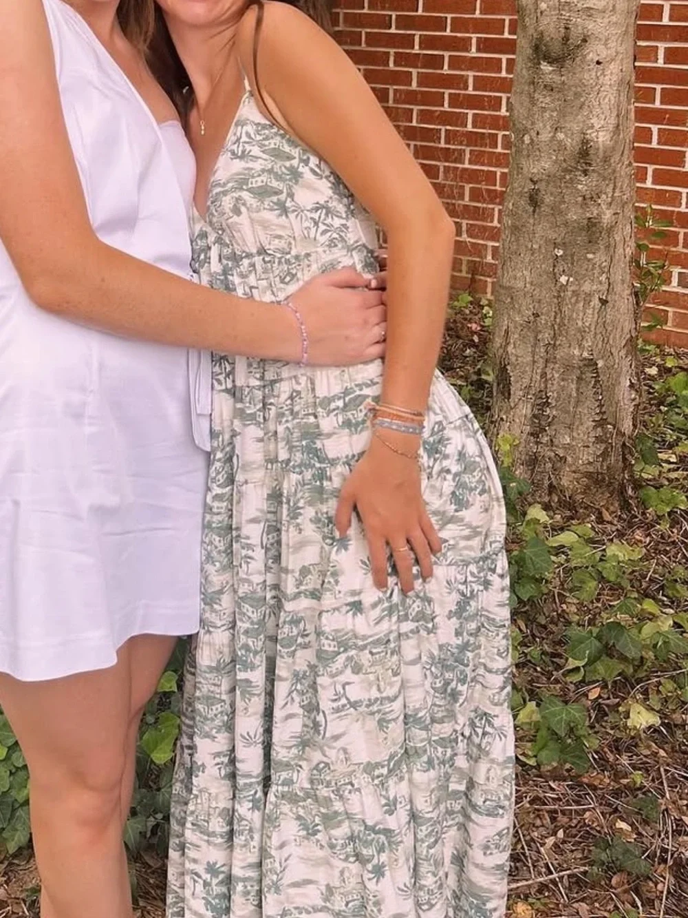 Abercrombie & Fitch Green White Tropical Print Babydoll Maxi Dress